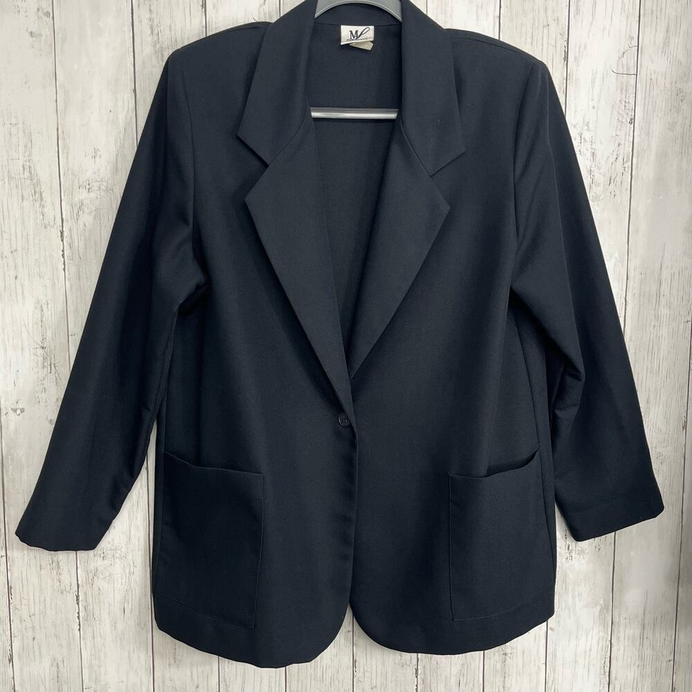 Maggie Lawrence Vintage Black One Button Long Sleeve Pockets Blazer Large